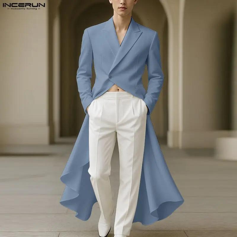 INCERUN Men Irregular Blazer Solid Color Lapel Long Sleeve Long Style Blazer Men Streetwear Male Suit Fashion Thin Coats S-5XL 260921