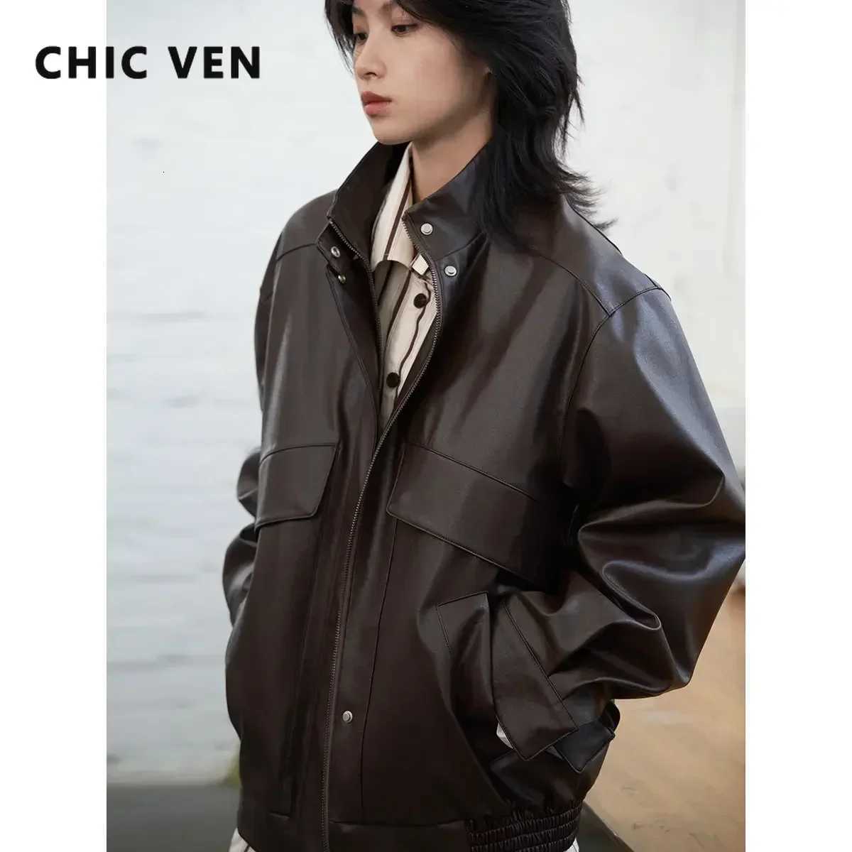 Fashion CHIC VEN Women Jacket Solid Thick Warm Stand Collar PU Faux Leather Coat Female Top Quilted Overcoat Autumn Winter 2025 C260921