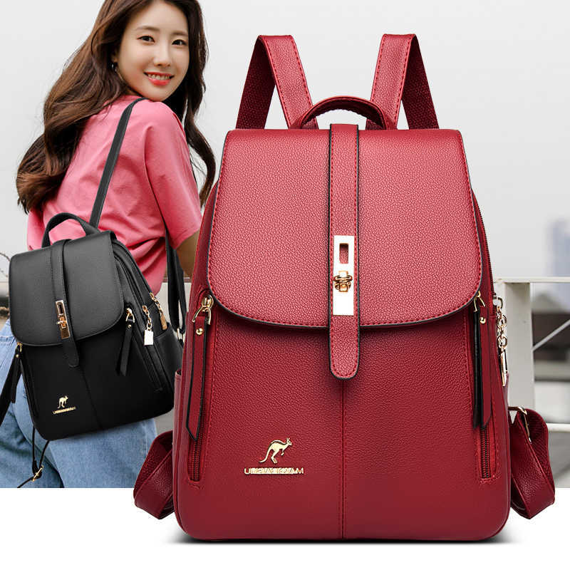 Leather Backpack Style Women Backpacks for Sac A Dos Casual Daypack Black Vintage Backpack School Bags for Mochila Rucksack H260922