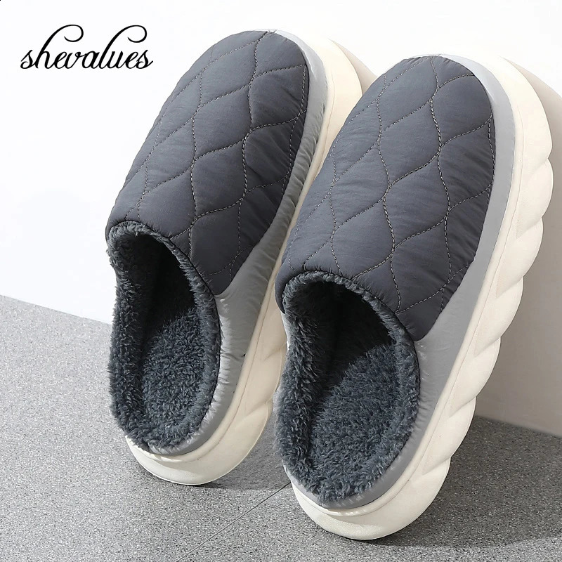 Shevalues Winter Men Slippers Warm Home Fur Slippers Women Indoor Bedroom Plush Slippers Thick Soled Non-slip Cotton Shoes 260921