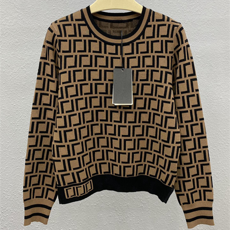 All Over Letter Print Sweaters Women's Luxury Crewneck Knit Sweater Monogram Slim Fit Knit Top Fall Winter Elegant Sweaters