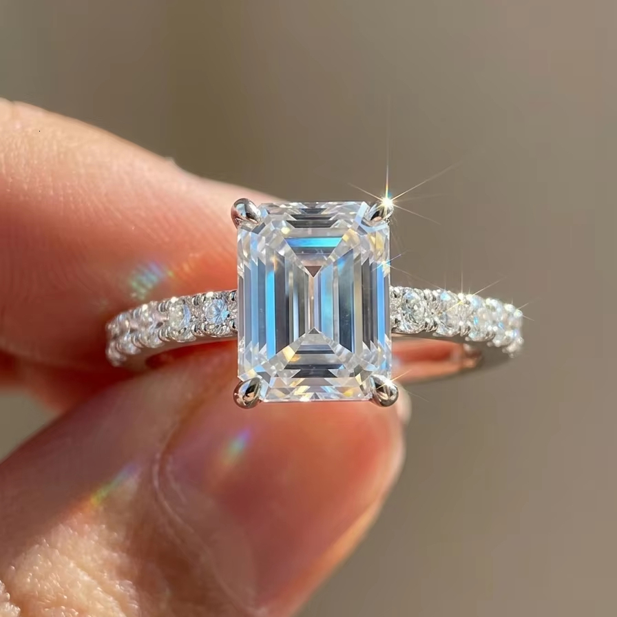 Rinntin SMOR08 Princess-cut Classic 925 Sterling Silver Ring Moissanite Diamond Ring Wedding Engagement Rings