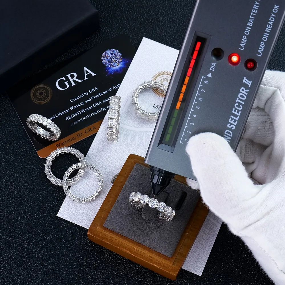 Pass test S925 Silver Princess Emerald Round Cut Vvs d Color Eternity Moissanite Diamond Hip Hop Tennis Ring for Men and Women