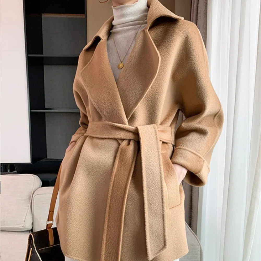 2024 Autumn Water Ripple Doublesided Woolen Jacket Women Suit Collar Loose Fitting Wool Female Winter Coat 260921