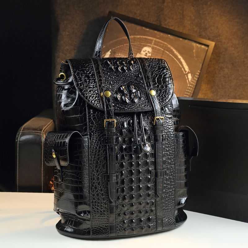 Leather Backpack Style Men's Alligator and Women's General Large Capacity Backpack Leather Travel Business Students Leather Schoolbag for