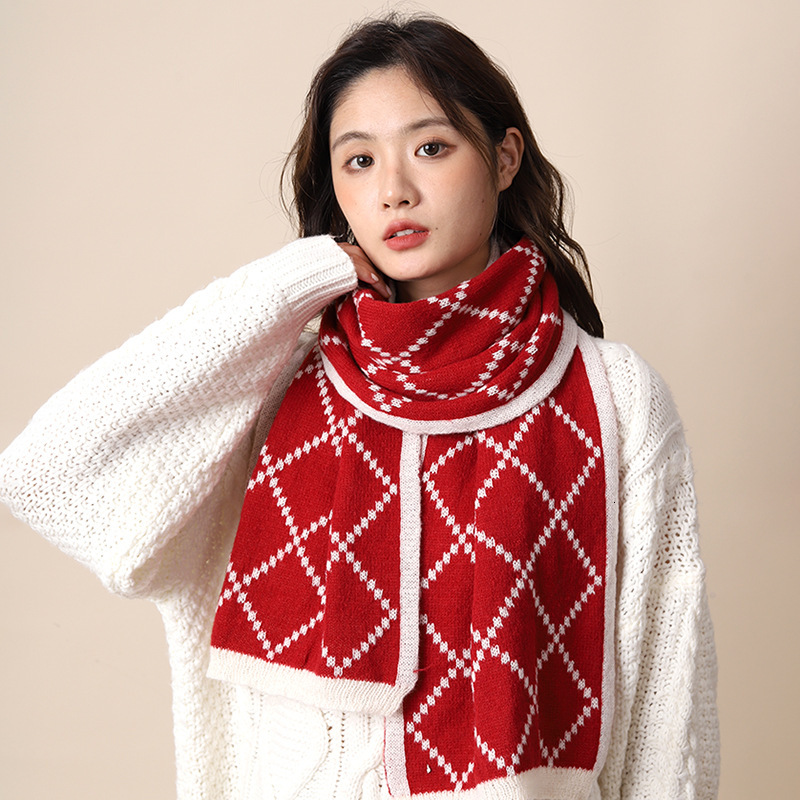 Red Plaid for Women, Autumn and Winter, High-End Feel, Versatile, Christmas Birthday Gift, New Year Knitted Wool Scarf