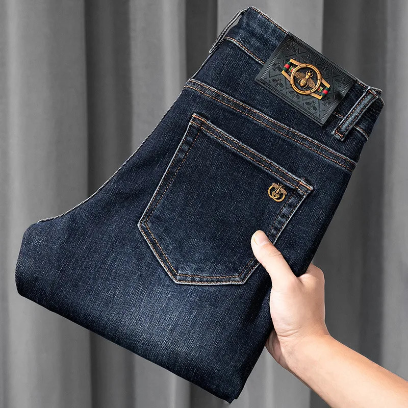 Light y Blue Jeans Men's Autumn and Winter Thick Simple and Versatile Casual Stretch Slim High-End Trousers 260922