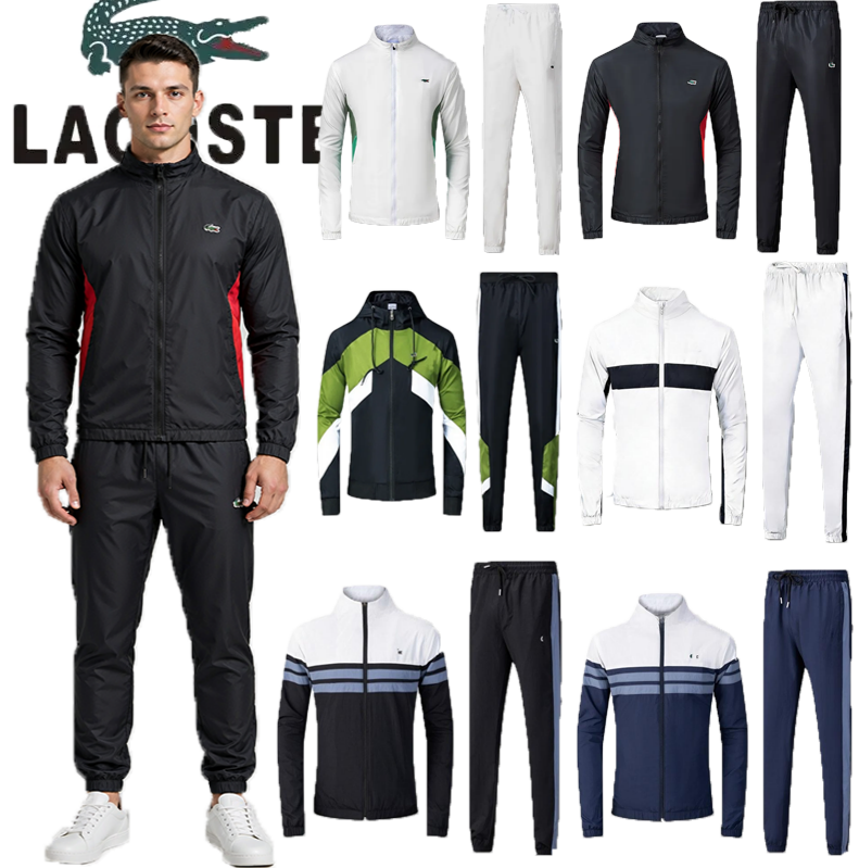 Designer lacostsly men Tracksuit Crocodile Pattern Embroidered Set Collar Jacket And Pants Windproof Sports Suit Contrast Piping Drawstring Autumn