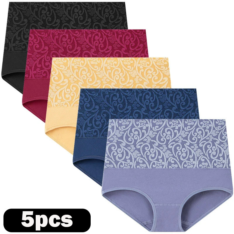 5Pcs/Lot Plus Size Underwear Women Panties High Waist Cotton Briefs Girls Comfortable Shapers Abdominal Underpant Sexy Lingeries 260922