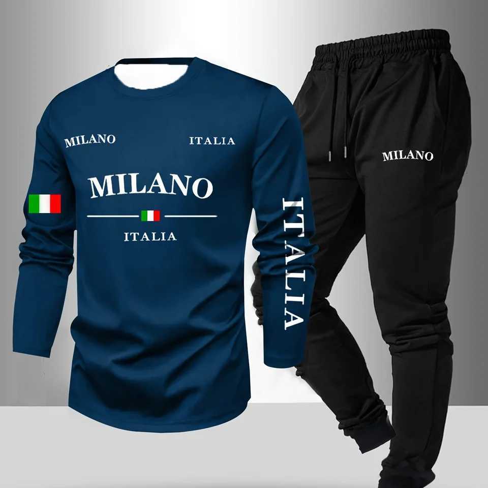 Quality Men's Tracksuits High Men's Spring T-shirt and Pants Set With Flag Letter Printed Round Neck Long Sleeved T-shirt and Casual Sport