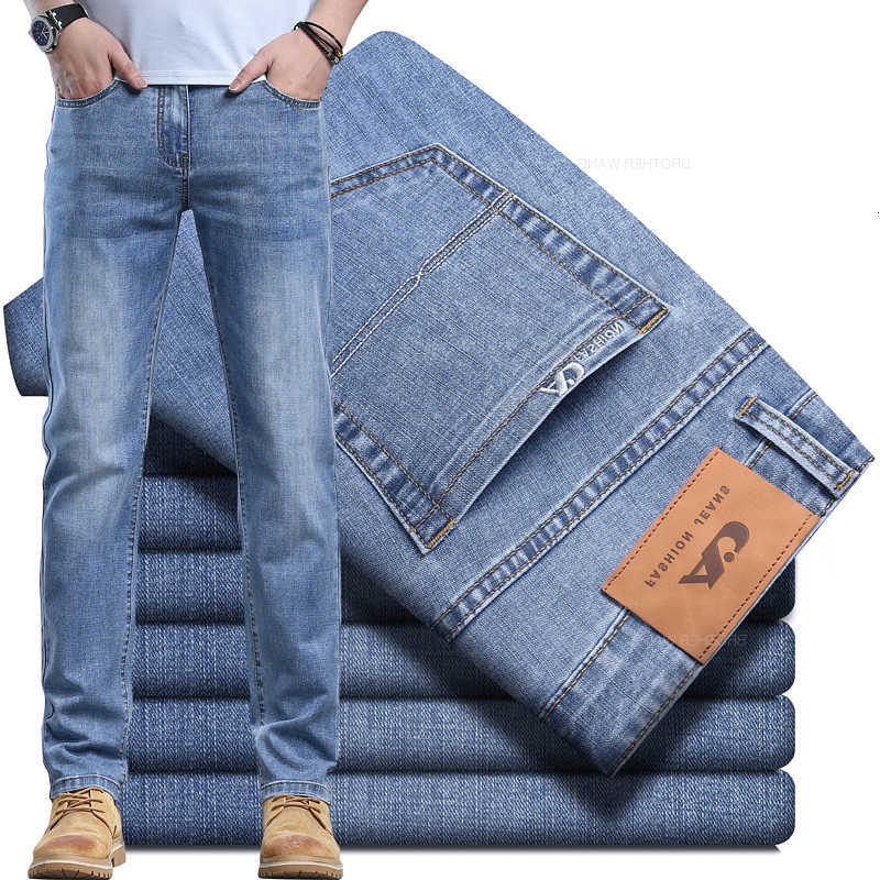 2024 Men's Jeans Spring and Summer Thin Men's Light Blue Jeans Classic Style Business Fashion Stretch Fabric Straight Pants Male Brand T26