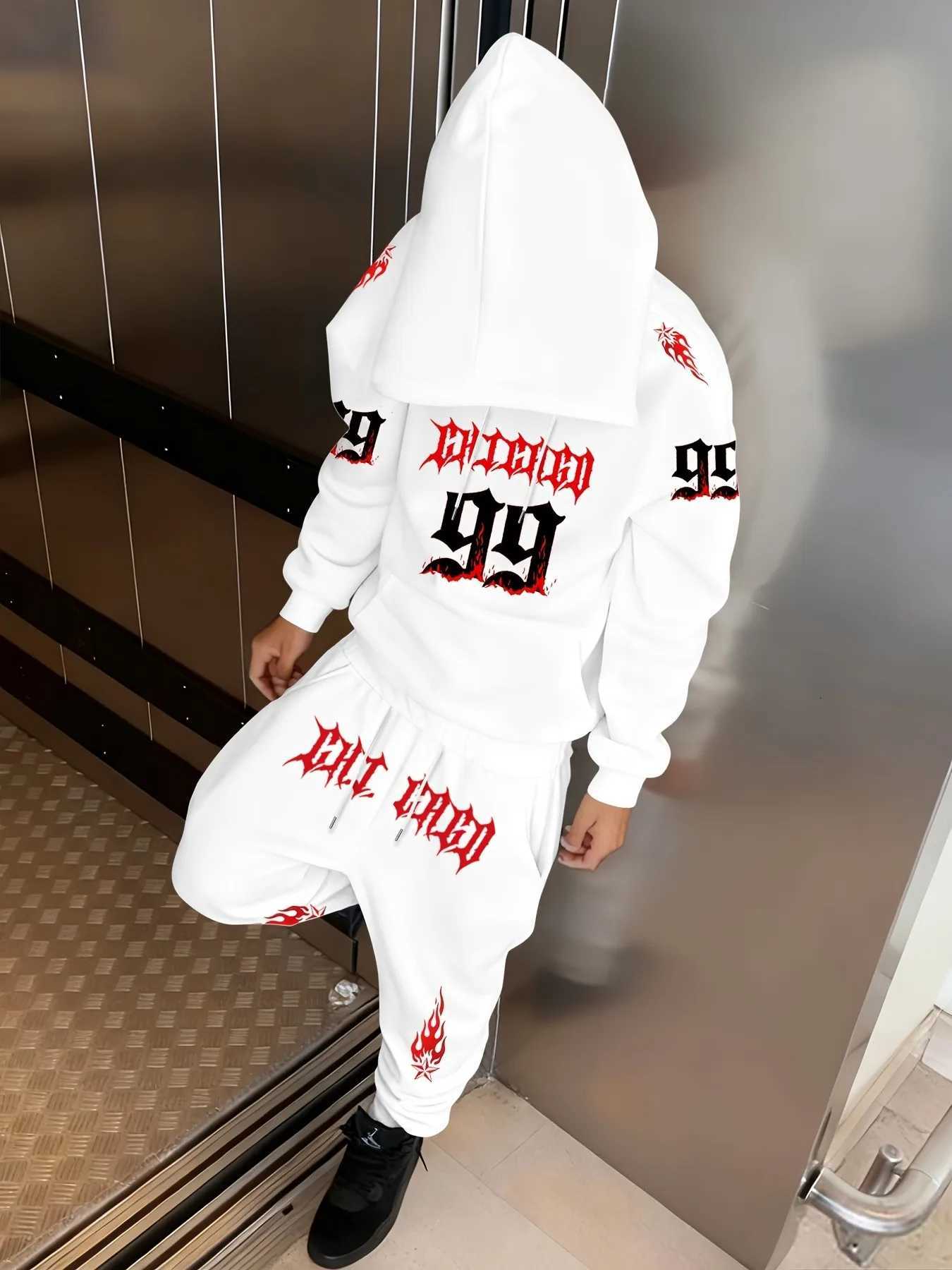 2026 Men's Autumn/Winter Tracksuits Men's Hooded Sweatshirt and Pants Set - Casual and Fashionable Highly Versatile 3D Digital Pattern Pri