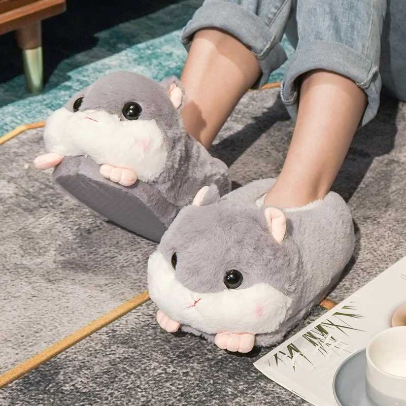 Cartoon Warm Winter Slippers Kaii Hamster Unicorn Plush Shoes Soft Sole Flat Home Cotton Shoes Girl Women Floor Mute Non-slip T260922