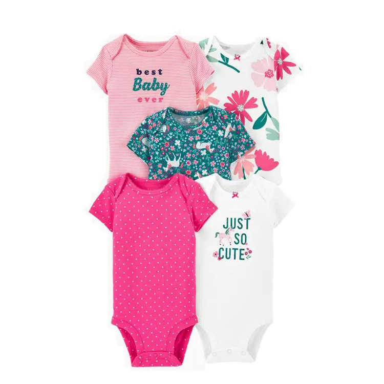 New summer children's clothing for infants and young children short sleeved triangle khat crawling clothes five piece baby jumpsuit Q26919