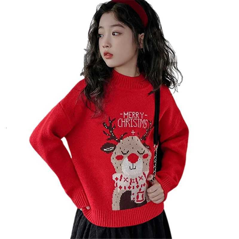 Christmas Fashion Girls Pullover New Sweater with Cartoon Deer for Children New Year Knitwear Costume Kids Party Pullover Knitted Clothes C260921