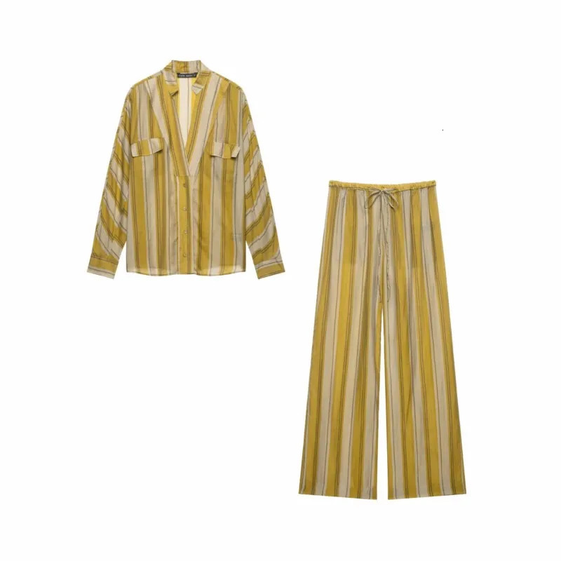 HipSeam Womens Mid Waist Pants 2 Pieces Set 2026 Summer Long Sleeve V Neck Shirt Striped Trousers Two Piece Female Outfit 260922
