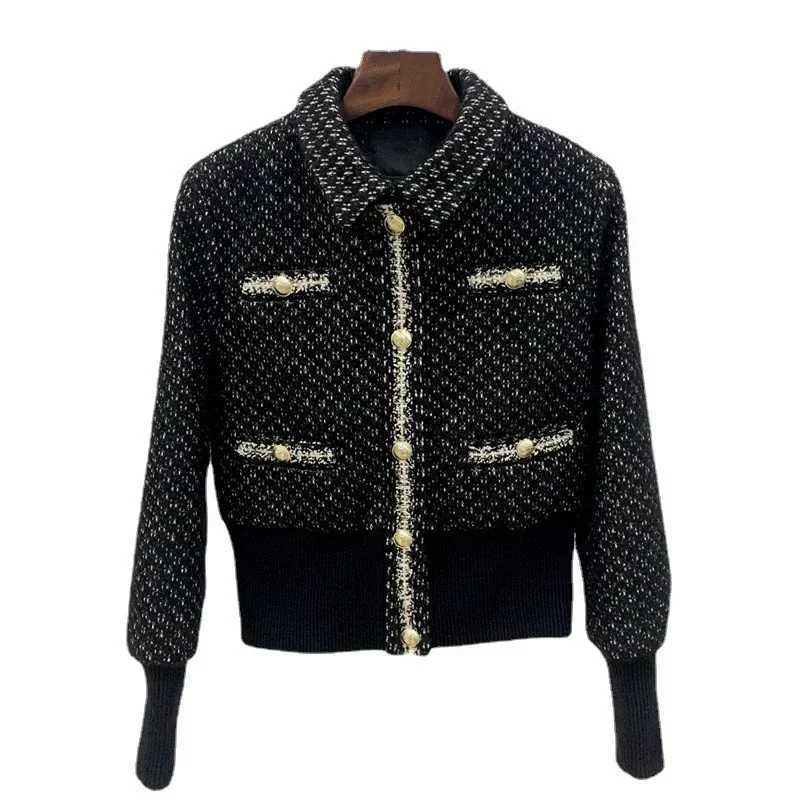 Women's Jackets Ladies Stitching Sequins Tweed Jacket Autumn Winter Female Short Slim Waist Single-Breasted Cardigan Coat C260921