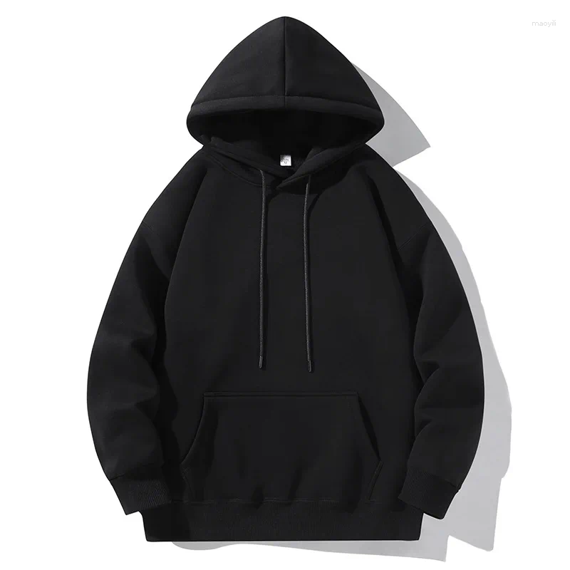 Sudadera con capucha de Color sólido para hombre, ropa de calle Vintage, Sudadera con capucha gruesa con forro polar de invierno para parejas de gra