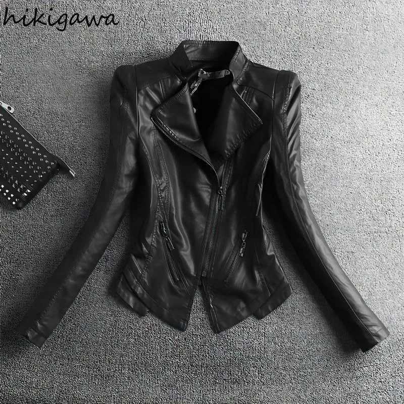 Women's Jackets Leather Women's Jacket 2025 Autumn Korean Short Slim Bomber PU Jackets Female Zipper Windbreaker Blazer for Women Streetwe