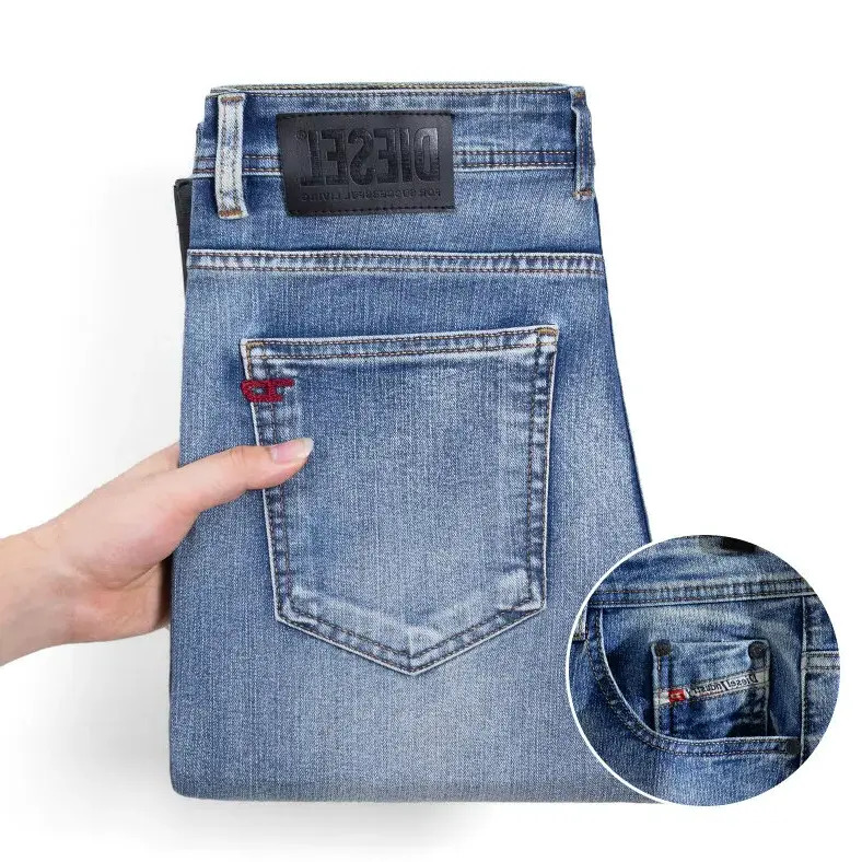 Men Jeans trousers Men's Jeans Autumn Winter Men Slim Fit European American High End Brand Small Straight Pants Denim Pants 1c5