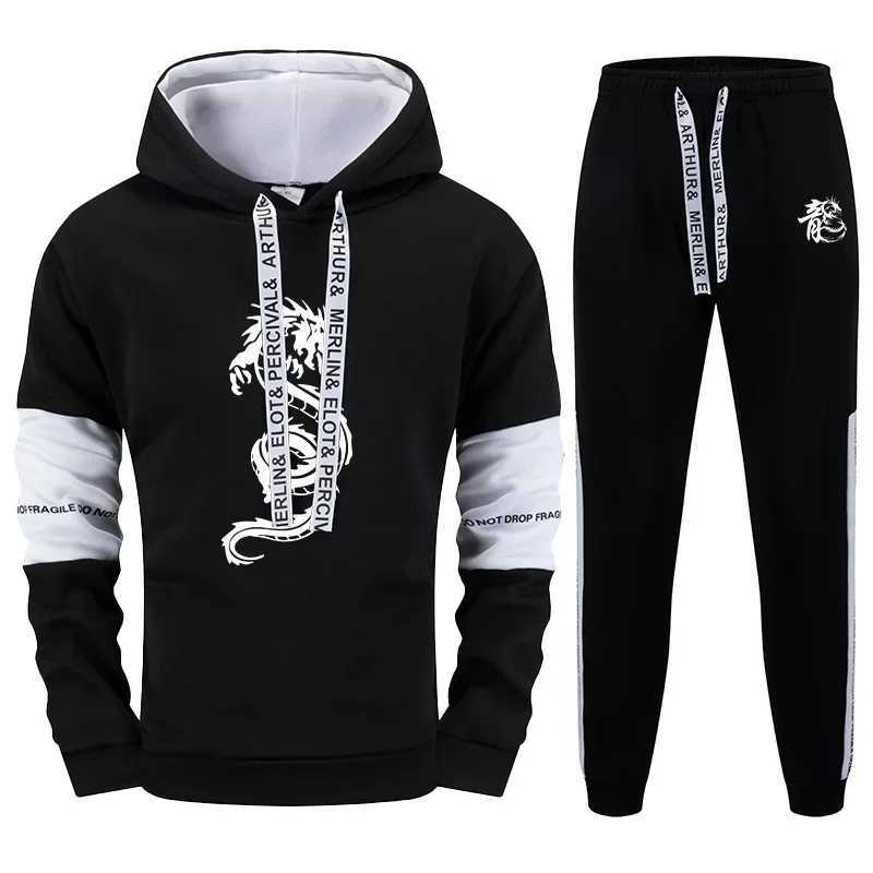 Dragon Men's Tracksuits Chinese Print Men's Tracksuit Hoodies Sweatpants 2 Pcs Set Fashion Streetwear Outfit Fall Winter Casual Sport Jogg