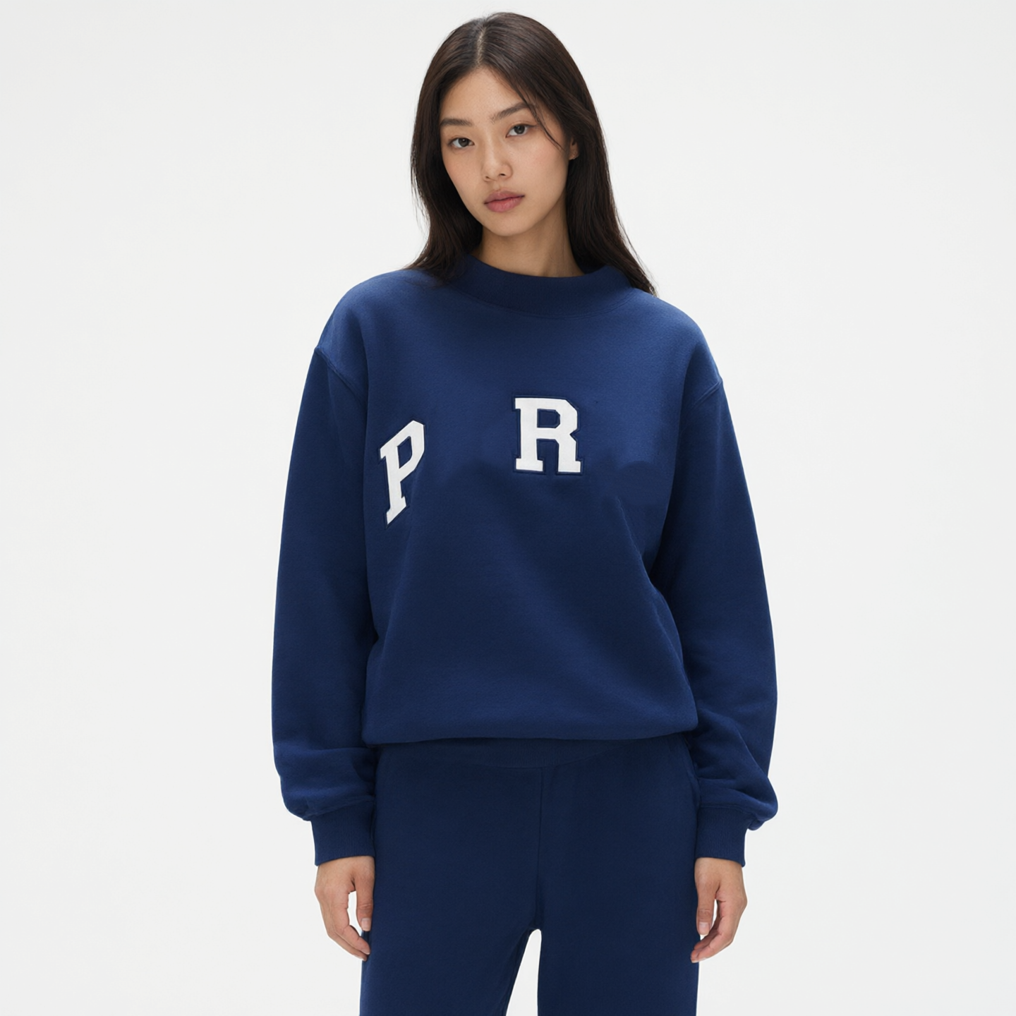 PAR Sweat-shirt en polaire à col montant pour femme avec motif de lettre classique brodé - Pull en polaire pour femme - Sweat-shirt de yoga E7314
