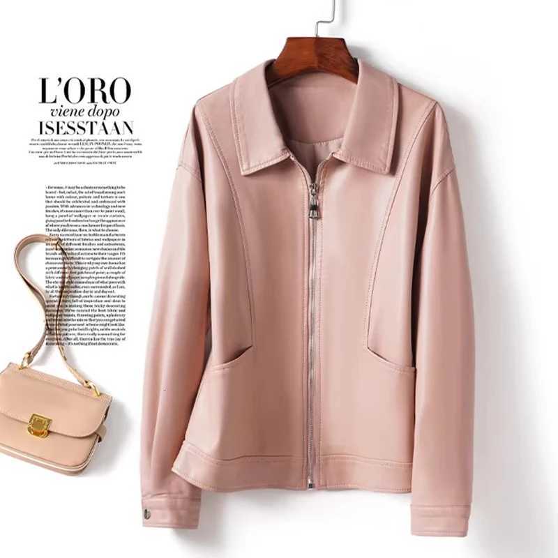 Faux Women's Leather Leather New Women Spring Autumn Split Leather Jacket Fashion Turn-down Collar Loose Leather Coat Casual Simplicity Short C