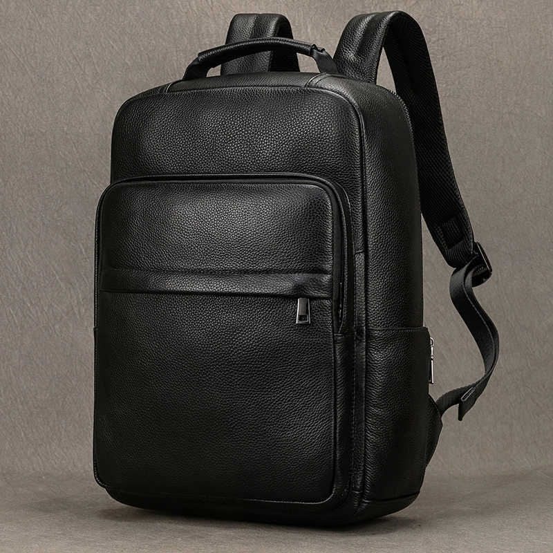 15.6" Backpack Style Hot Sale Men Laptop Backpack Genuine Leather Waterproof Backpack Fashion Travel Bags School Bag Leather Bookbag Daypack H2