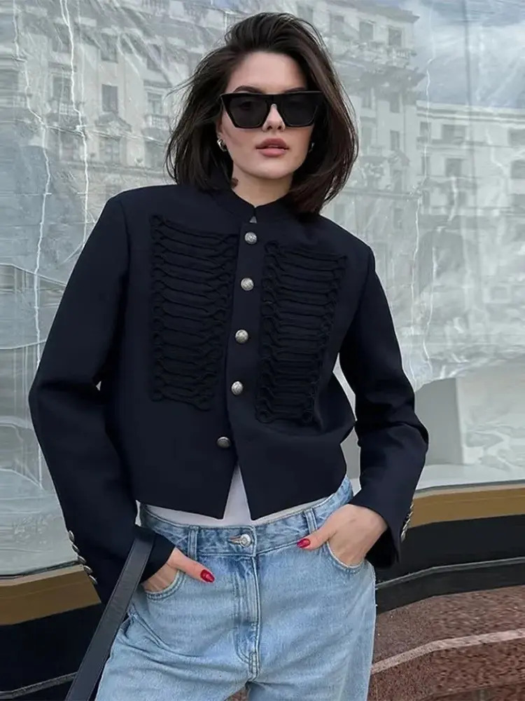 Women Short Jacket Women casual Short Jacket Chic Single Breasted Womens Jackets Long Sleeve O Neck Solid Female Coats Spring Street Fashion Loose L