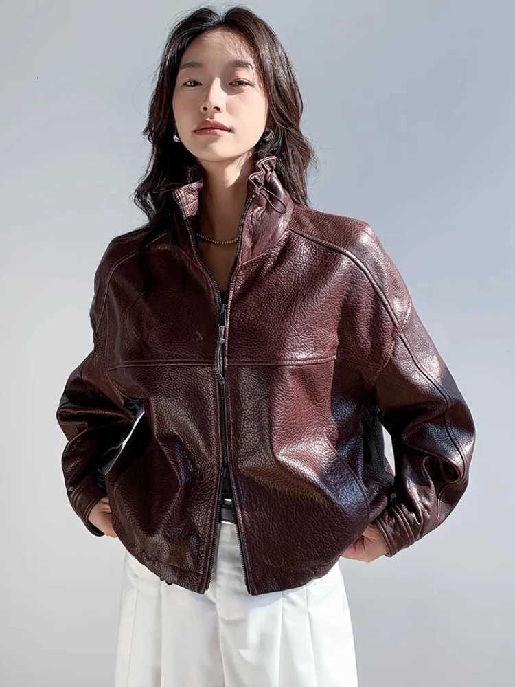 Genuine Leather Vintage Cropped Jackets for Women Spring Autumn 2026 New High-end Simple Stand Collar Bubble Real Sheepskin Coat C260921