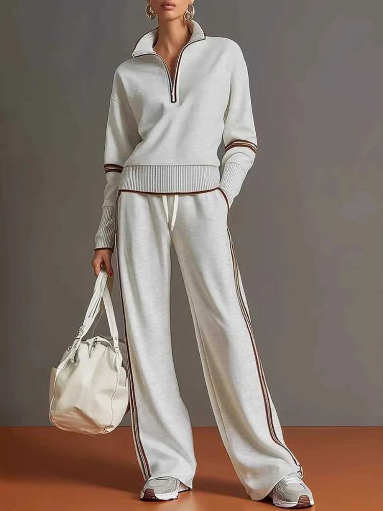 and Baseball Sets 2026 European American Solid Color Contrasting Trousers Long-Sleeved Sportswear Set Conjuntos Feminino Elegante Sweatshirts N26092