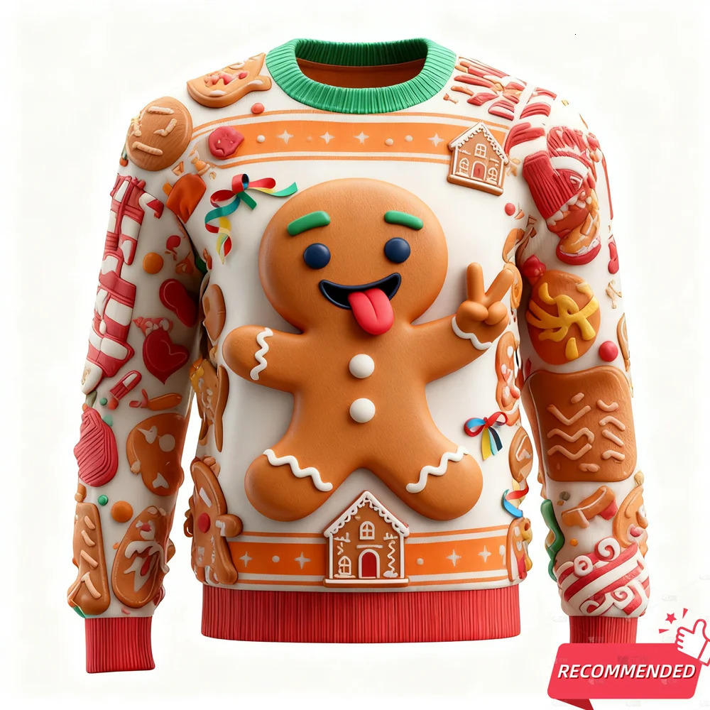 Harajuku Fashion Gingerbread Man 3D Printed Ugly Christmas Sweater Cartoon Funny n Cookies Sweatshirts Xmas Party Pullovers 260922
