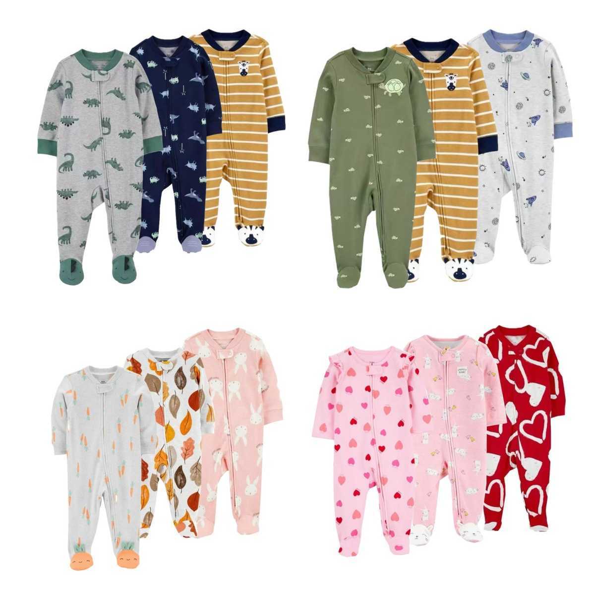 Baby zipper footed romper piece set spring and autumn new style cute cotton onesie for newborns Q260919