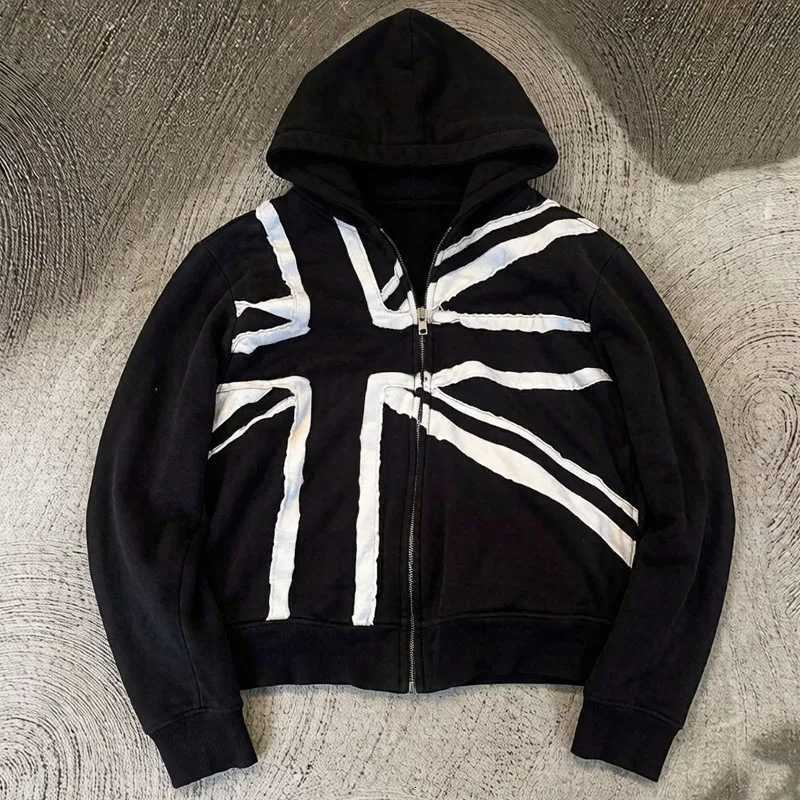 Men's Hoodies Sweatshirts American New Y2K Hip-Hop Pattern Printing Warm Zipper Hooded Sweater Women's Street Fashion Trend Plus Velvet Pa