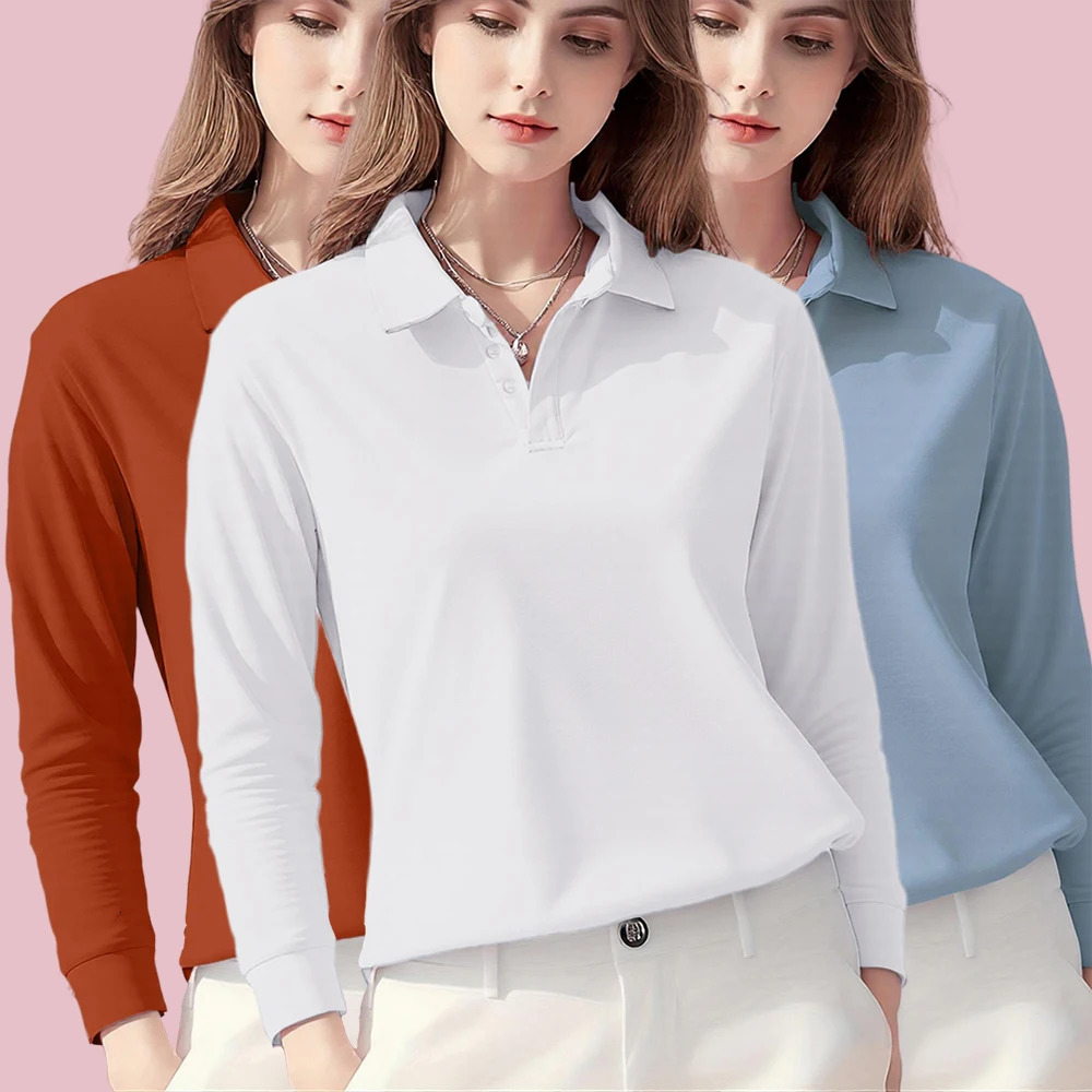 Woman Autumn Business Solid Color Polo Shirts Womens Y2K Street Fashion Long Sleeves Comfortable Casual T-Shirt Lapel Sportswear 260922