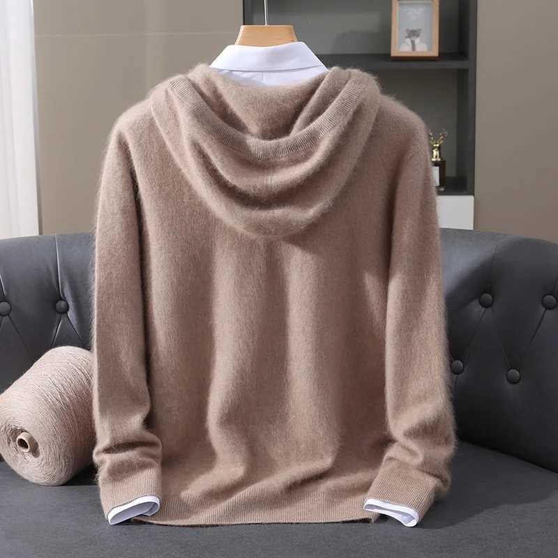 Men's Hoodies Sweatshirts Men's Light Luxury Hooded Pullover Sweater 100% Pure Mink Cashmere Knitted Comfortable Soft Winter Jacket in Var