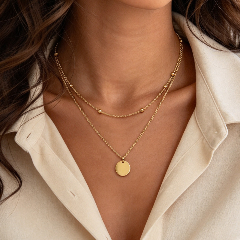 Amazon cross-border multi-layer necklace set, simple disc and tube pendant, fashionable OL style versatile collarbone chain for women