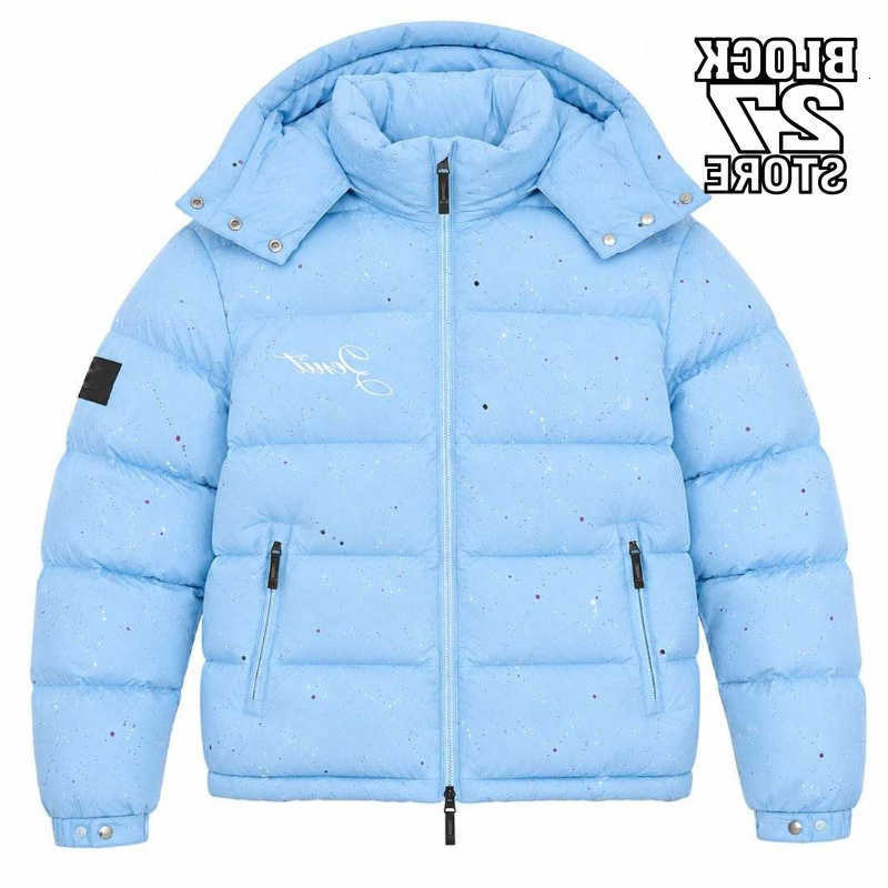 Harajuku Men's Down Winter Parkas Men's Padded Jacket Thick Warm Coat American Retro Style Zipup Outerwear Casual Streetwear Light Blue Co