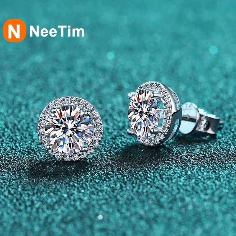 Stud NeeTim Moissanite Stud Earrings for Women S925 Sterling Silver White Gold Plated Diamond Earring Ear Studs Wedding Fine Jewelry X260921