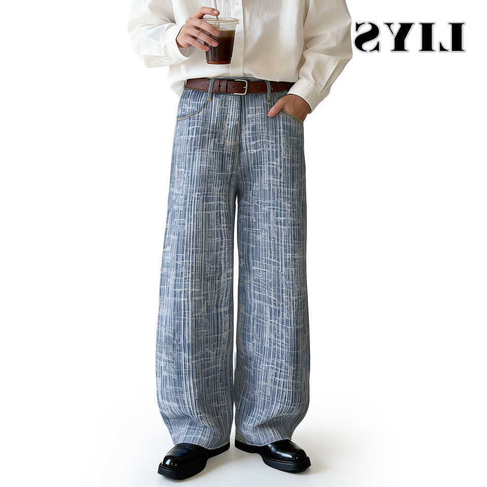 LIYS Men's Jeans Fashionable Baggy Wide Leg Men's Women's Jacquard Jeans Japanese Korean Street Style Ultra Baggy Spring Summer Denim