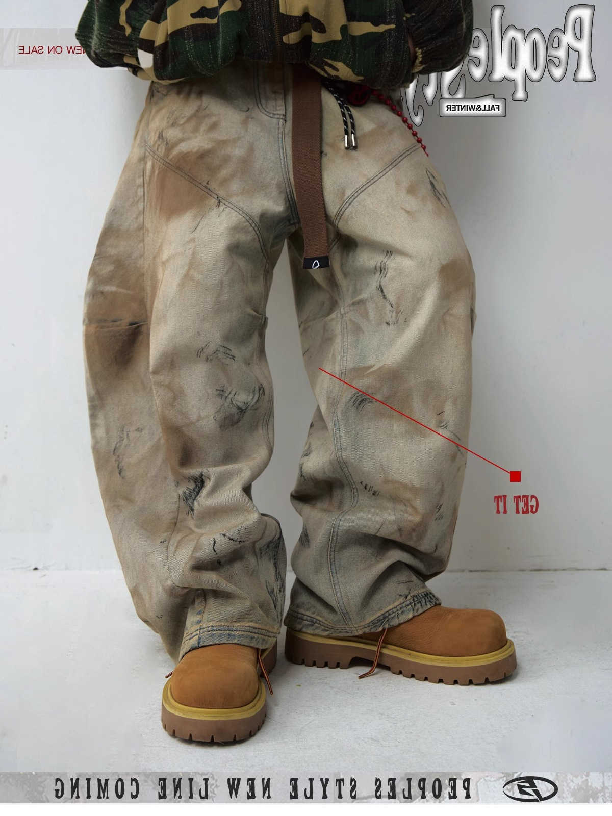 Male Men's Jeans Winter American Style Vintage Dirty Men's Jeans 2026 Spring New High Street Design Loose Wide Leg Floor Length Denim Pant