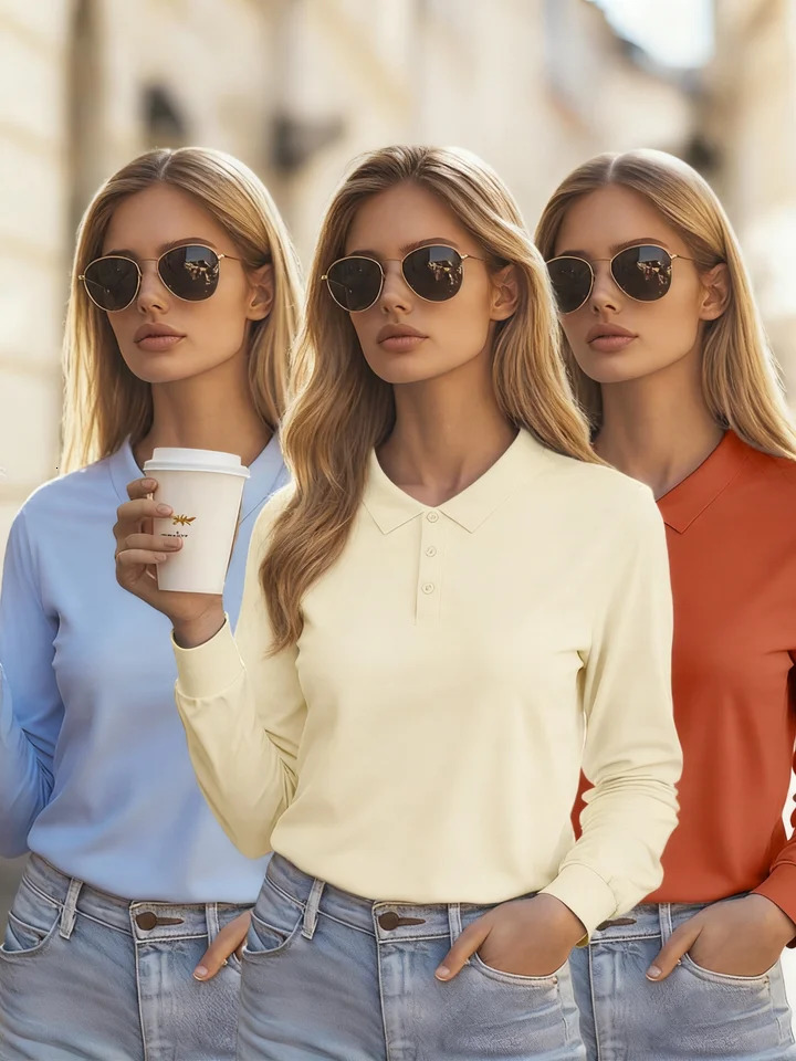 Solid Color Lapel Women Polo Shirts Comfortable Autumn T-Shirt Casual Business Sportswear Woman Unisex Culture Female Top 260922
