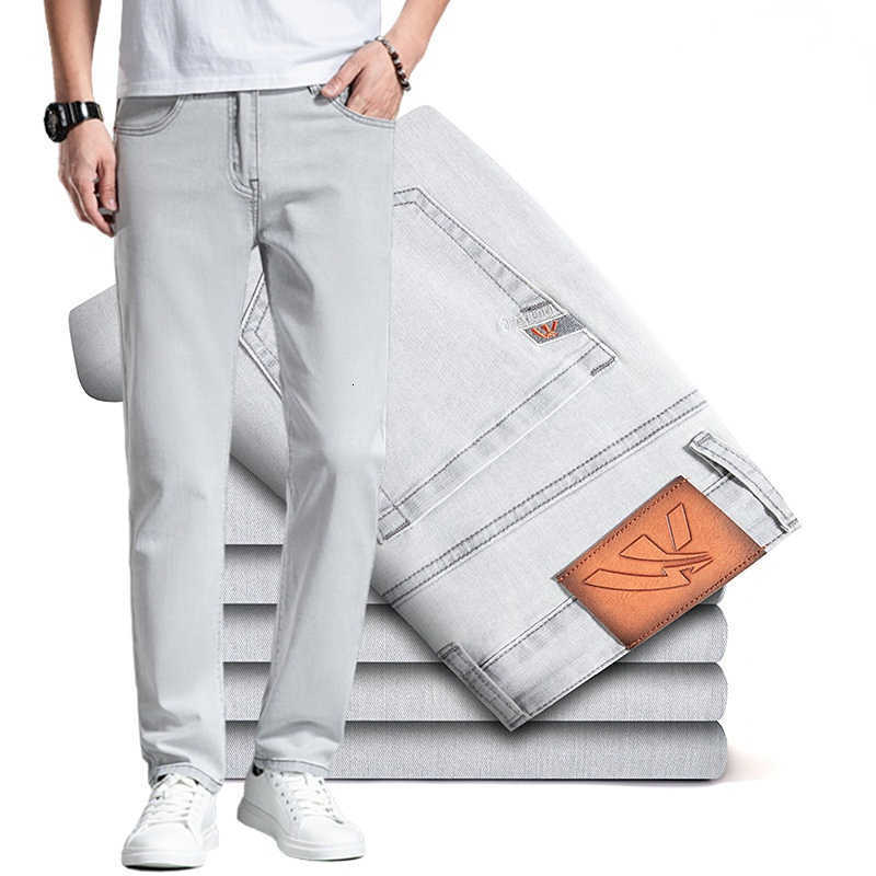 Jeans da uomo da uomo Jeans da lavoro dritti Primavera Estate Sottile Alla moda Casual Slim Elastico Marchio di abbigliamento maschile Pantaloni in