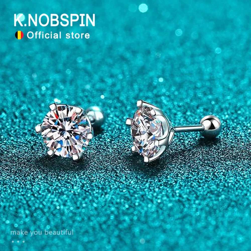 Stud KNOBSPIN Moissanite Stud Earrings 18K White Gold Plated Sterling Silver D VVS1 Round Cut Lab Diamond Screw Ear Studs For Women X260921