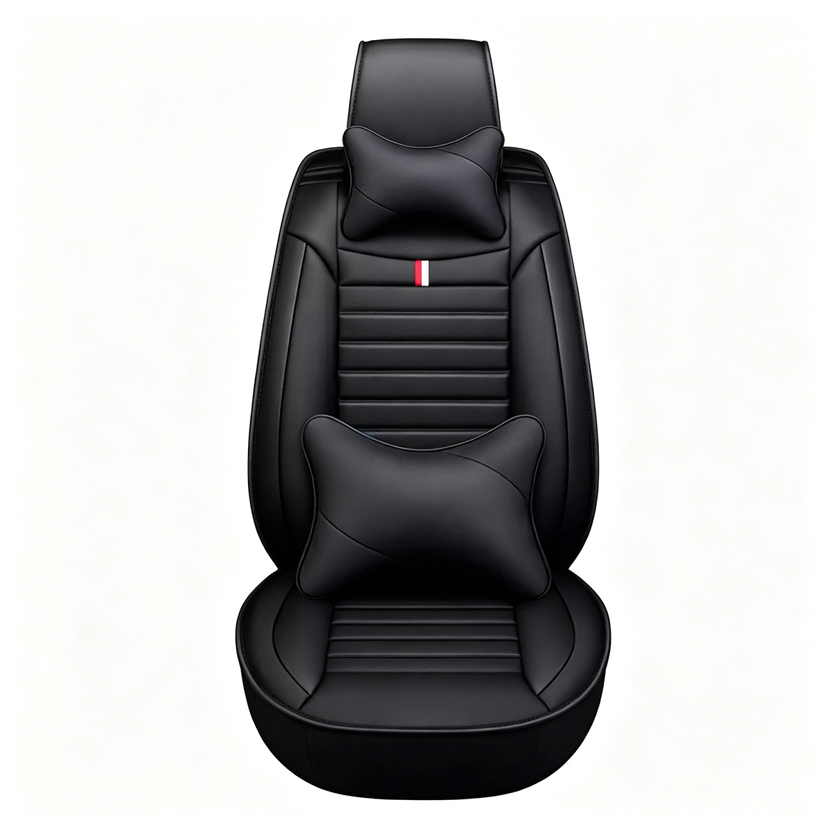 Universal PU Leather Car Seat Covers Sporty Color-Blocking with Neck & Lumbar Pillows, Tricolor Tag, Airbag Compatible, Fits Most Vehicles (TRIO-002