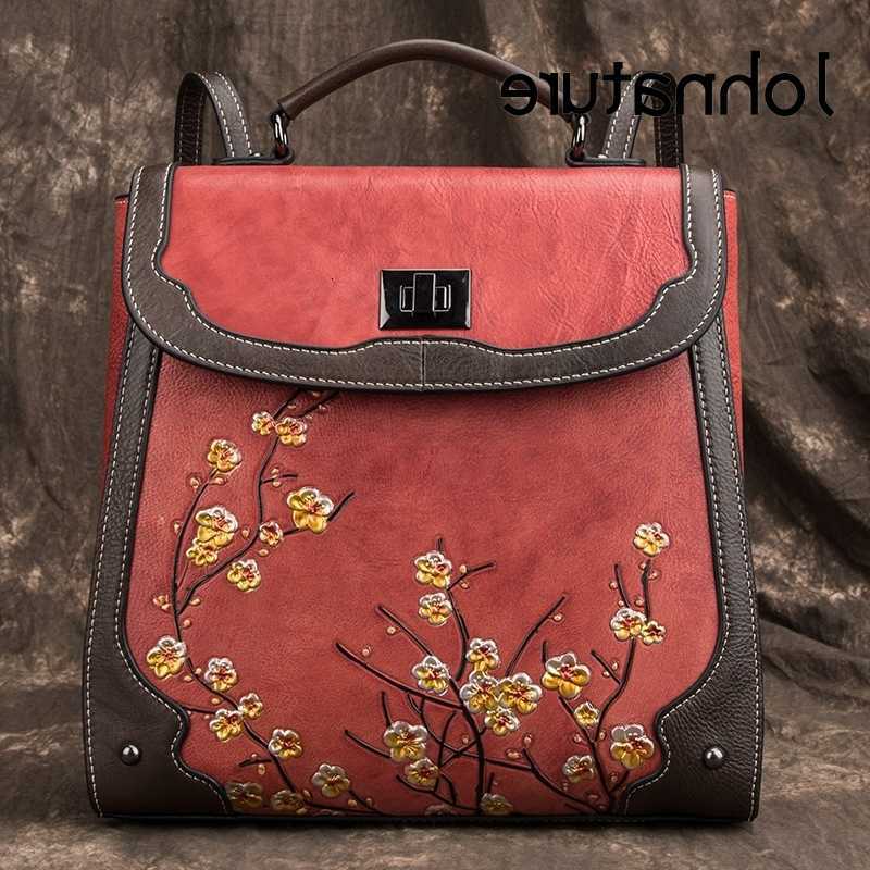 Embossing Backpack Style Johnature Handmade Genuine Leather Backpack 2026 New Vintage Women Bag Casual Nature Soft Cowhide Female Travel Bags H26092