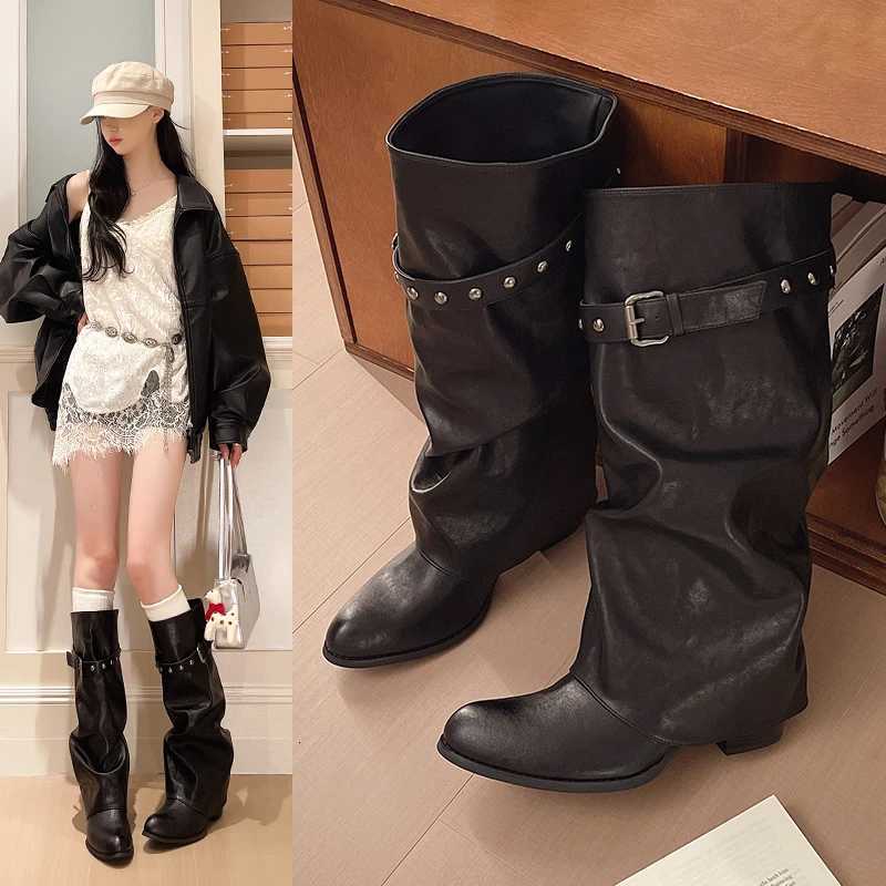Designer Knight-style Boots Over-the-knee Boots Pleated Layered Boots with Belts Wide-leg Culotte Boots 2026 New Style J260922