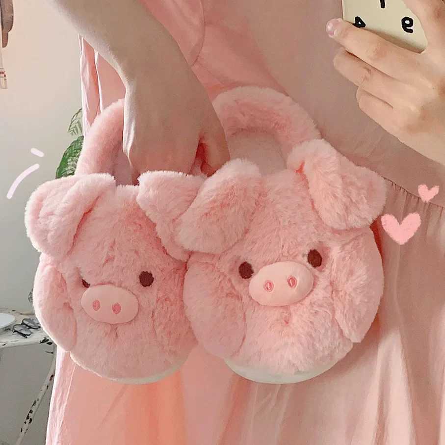 Pig Cotton Slippers Women's Winter Warm Anti-Slip Cute Cartoon Soft Plush Indoor Fluffy Slipper for Girls Home Floor Shoes T260922