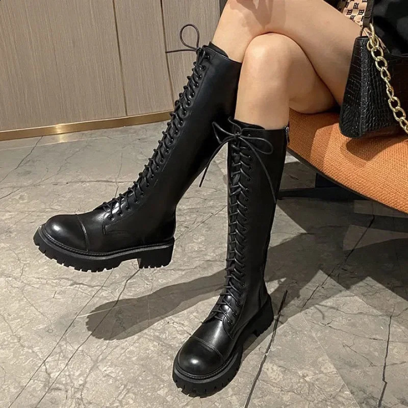 Women's Long Boots Thick Sole Knight Boots British Style High Non-knee Rubber Upper Material 260921