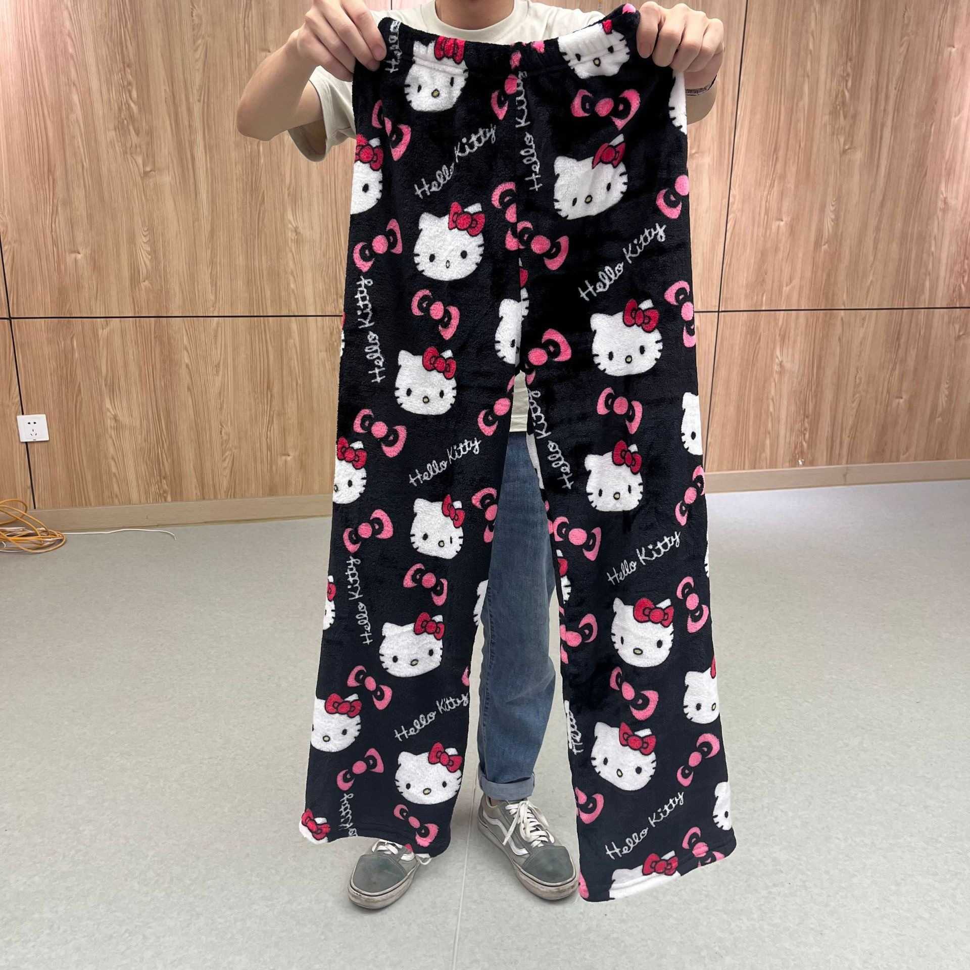 Cartoon KT cat fleece-lined pajama pants for women casual wear autumn/winter flannel Kitty fleece pants New Year's edition T260922